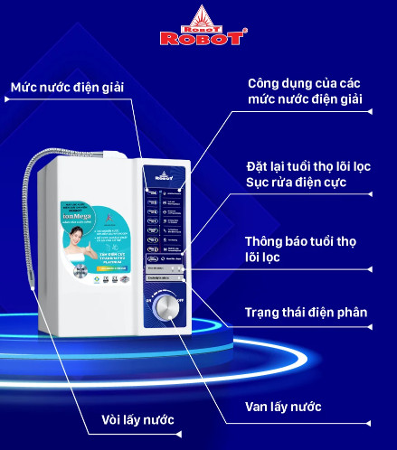 MÁY LỌC NƯỚC ĐIỆN GIẢI ION KIỀM ROBOT IONMEGA 57; 5 TẤM