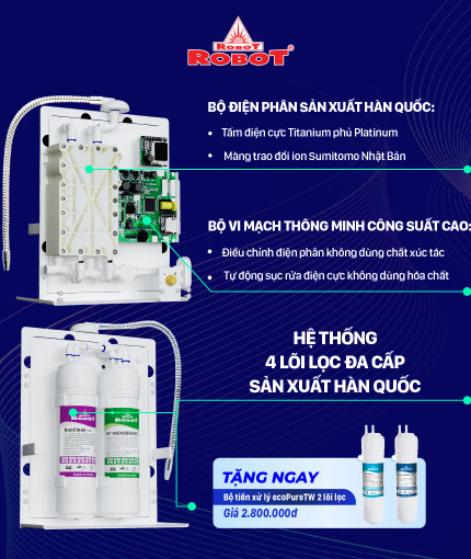 MÁY LỌC NƯỚC ĐIỆN GIẢI ION KIỀM ROBOT IONMEGA 37; 3 TẤM