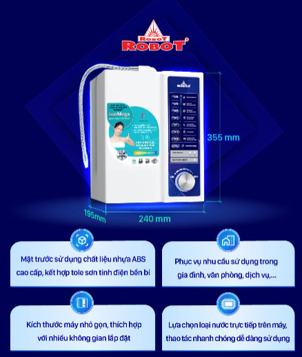MÁY LỌC NƯỚC ĐIỆN GIẢI ION KIỀM ROBOT IONMEGA 37; 3 TẤM