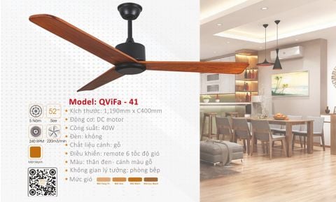 Quạt trần trang trí hiện đại cánh gỗ QVifa - 41