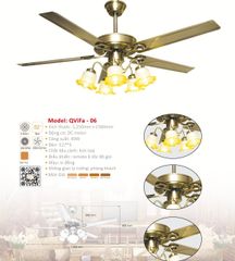 Quạt trần đèn trang trí hiện đại cánh sắt QVifa - 06