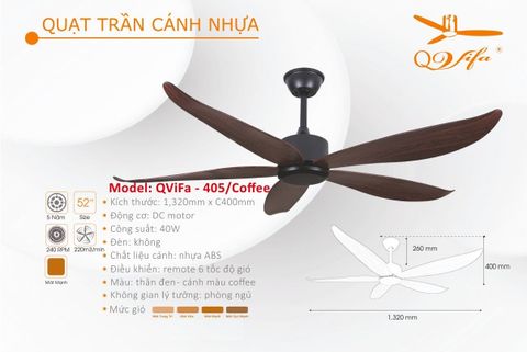 Quạt trần trang trí hiện đại cánh nhựa QVifa - 405/Coffee