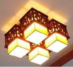 Đèn Ốp Trần Gỗ Hương Kết Hợp Chao Vải Quý Phái Trang Trí Phòng Thờ ĐC4B