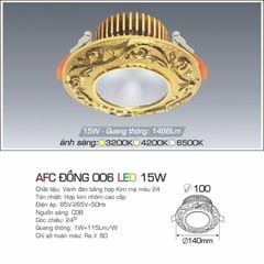 Đèn Led Âm Trần Downlight Đồng ANFACO 15W - AFC006