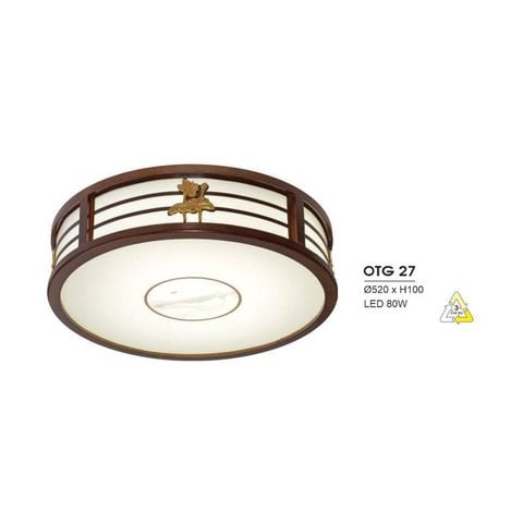 Đèn ốp trần gỗ Hufa Ø520*H100 - LED 80W, ánh sáng 3 chế độ