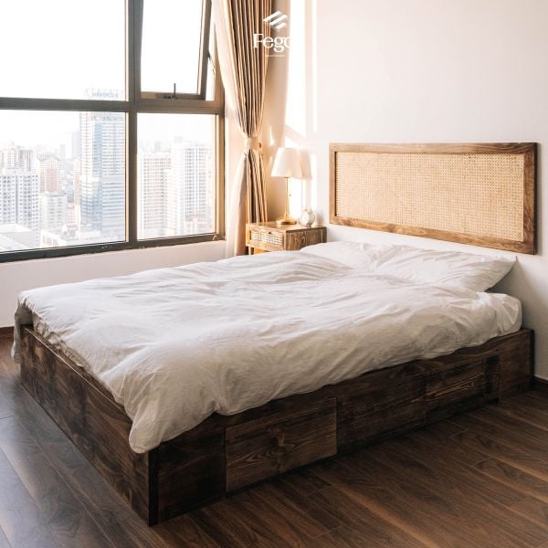  Giường gỗ thông tự nhiên nâu rustic 1m6 FEGO 