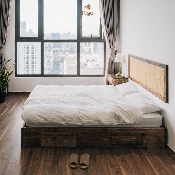  Giường gỗ thông tự nhiên nâu rustic 1m6 FEGO 