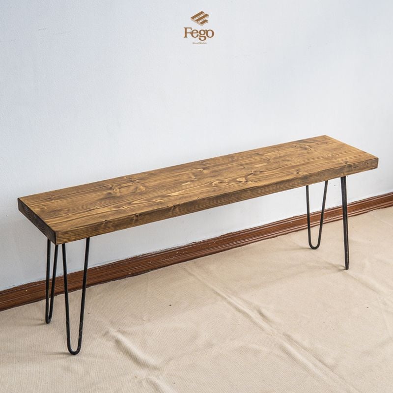  Ghế băng chân sắt Fego/ Ghế dài ngồi phòng ăn, phòng khách bằng gỗ tự nhiên 