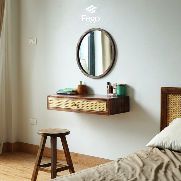  Bàn trang điểm gắn tường gỗ tự nhiên kết hợp cánh mây FEGO 