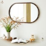  Gương bầu dục treo tường viền gỗ tự nhiên FEGO sang trọng để phòng khách, nhà tắm, decor cửa hàng 