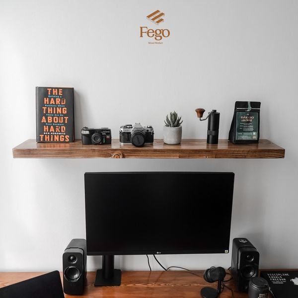  Kệ âm gắn tường gỗ thông tự nhiên màu nâu rustic FEGO đa năng 