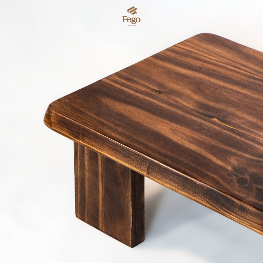  Bàn trà ngồi bệt chân gỗ tự nhiên FEGO thiết kế vát chéo cạnh sang trọng 