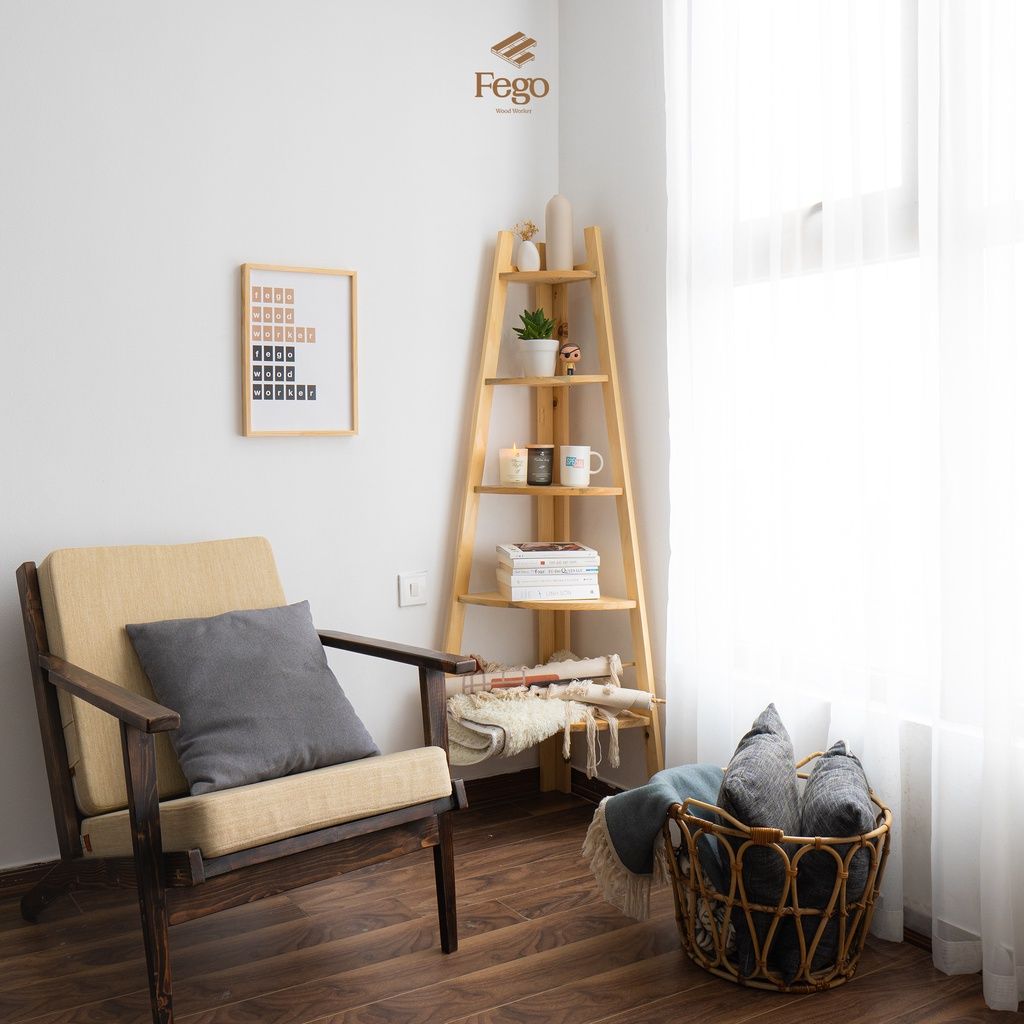  Kệ thang góc tường chữ A gỗ thông tự nhiên 5 tầng 