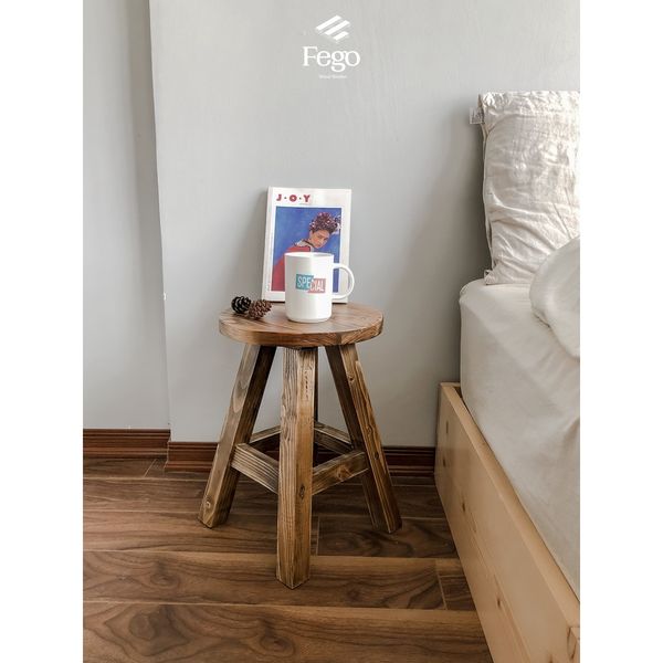  Ghế đôn gỗ thông FEGO mặt tròn vân gỗ nổi trang trí decor 