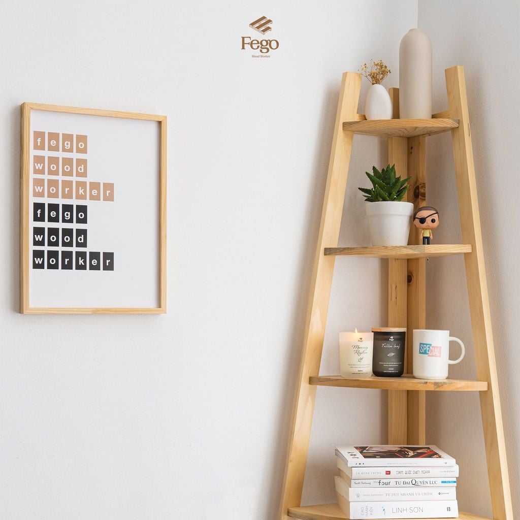  Kệ thang góc tường chữ A gỗ thông tự nhiên 5 tầng 