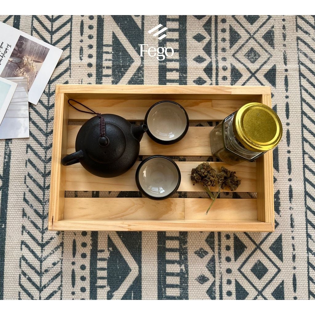  Khay gỗ thông tự nhiên FEGO có tay cầm để decor, trang trí, đựng đồ ăn, mỹ phẩm 