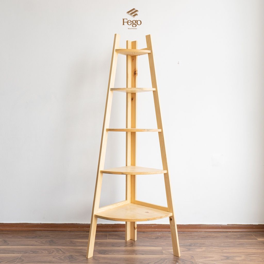  Kệ thang góc tường chữ A gỗ thông tự nhiên 5 tầng 