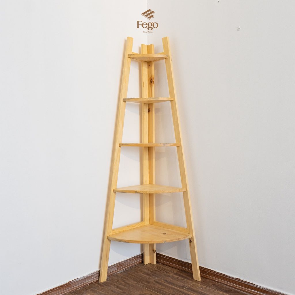  Kệ thang góc tường chữ A gỗ thông tự nhiên 5 tầng 
