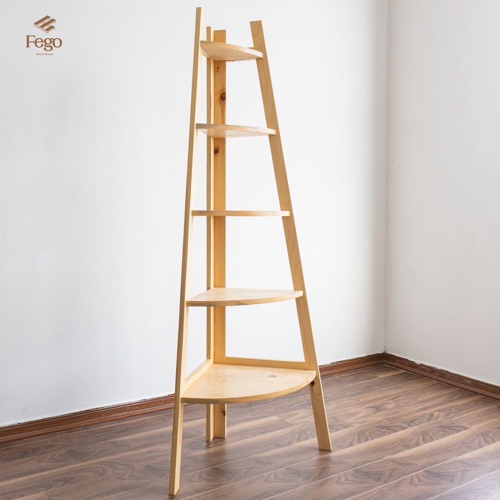 Kệ thang góc tường chữ A gỗ thông tự nhiên 5 tầng 