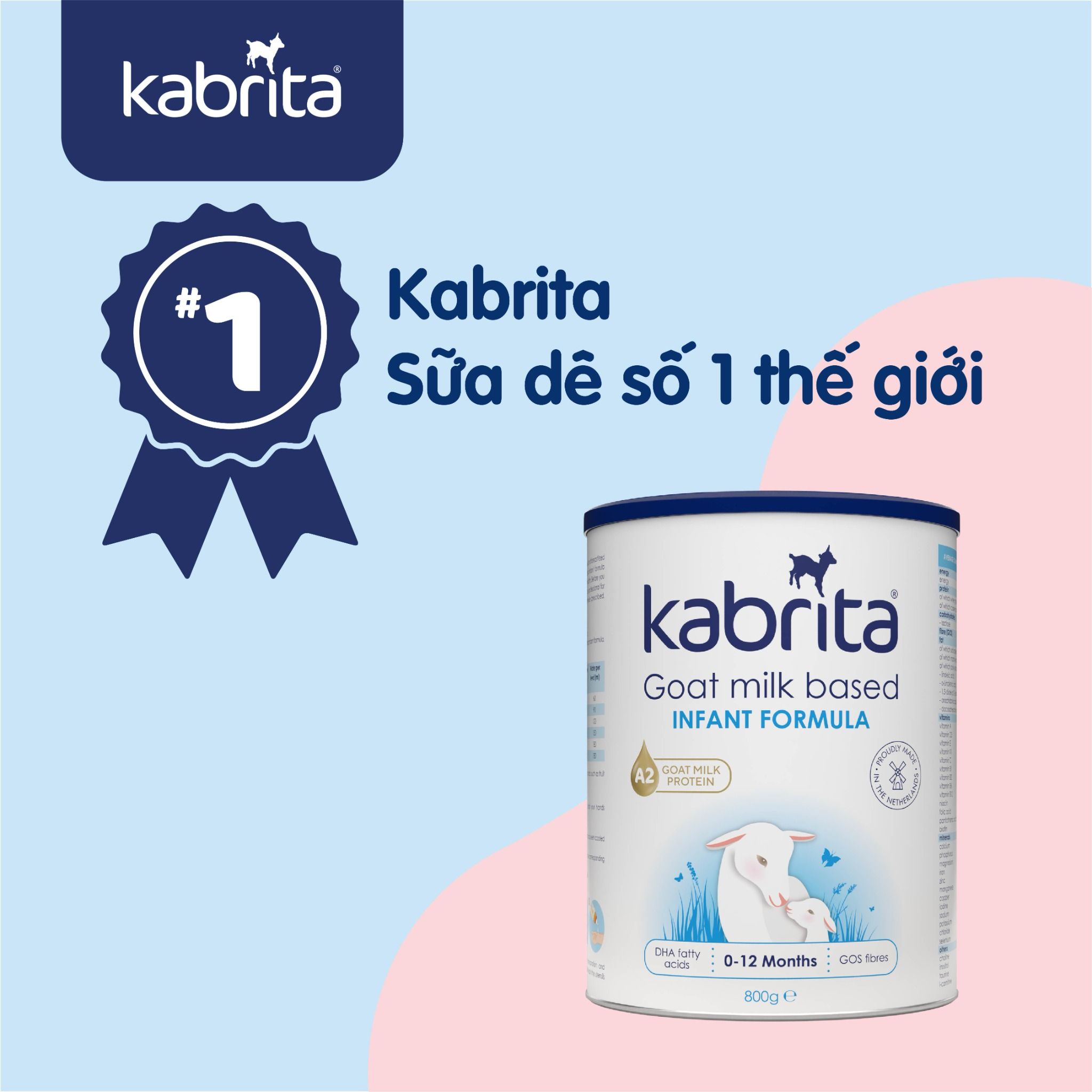  Sữa dê Kabrita số 1 (0-12 tháng) - Thùng 6 lon 800g 