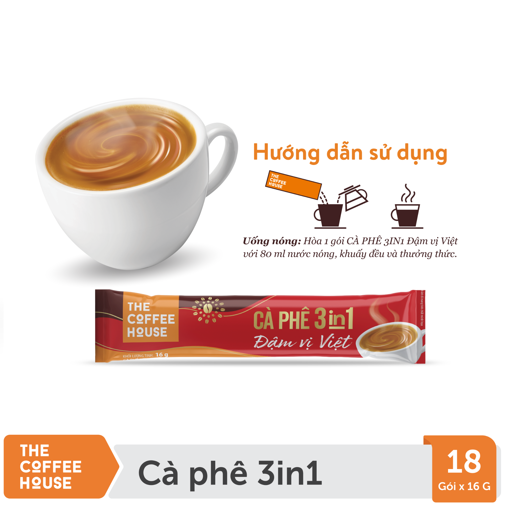  Cà phê 3IN1 Đậm vị Việt - The Coffee House (18 gói x 16 g) 