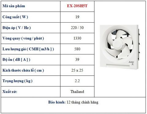  QUẠT ỐP TƯỜNG MITSUBISHI EX-20SH5T 