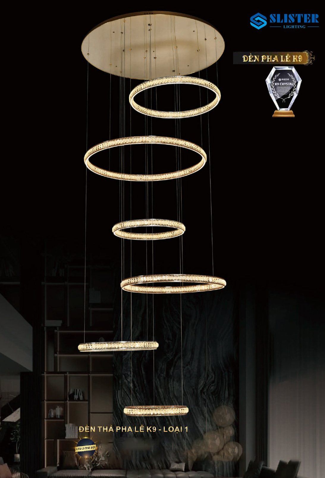 Đèn thả thông tầng pha lê 6023-426D