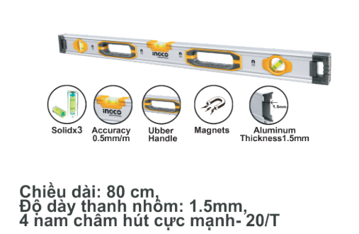 Thước thủy từ tính (nam châm) INGCO 800mm HSL38080M