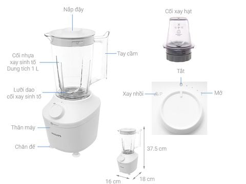  Máy xay sinh tố đa năng Philips HR2041/10 - 2 cối 