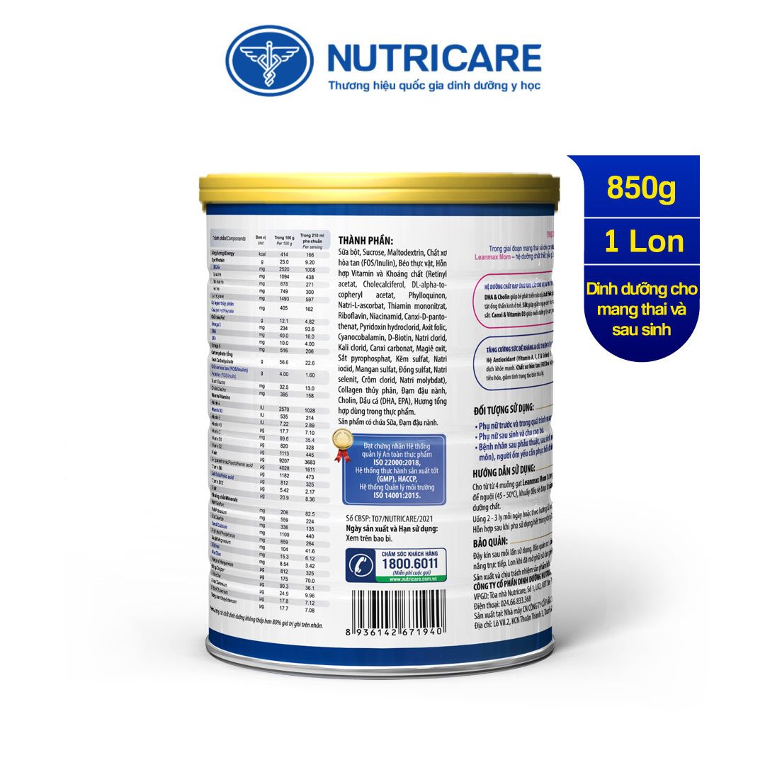  Sản phẩm dinh dưỡng Leanmax Mom 850g 