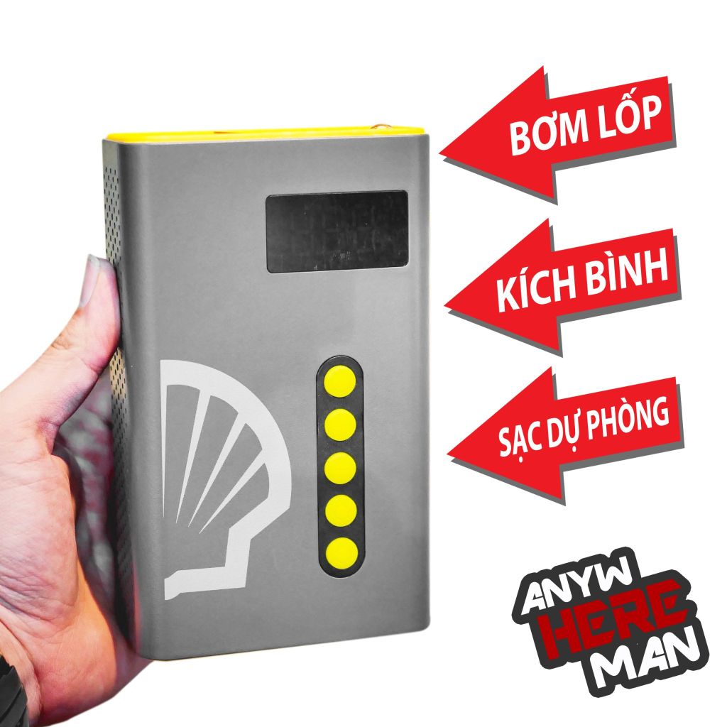 Bộ bơm lốp xe 4in1 chính hãng Shell (Kích bình, bơm lốp, sạc dự phòng) Bảo hành 2 năm đổi mới
