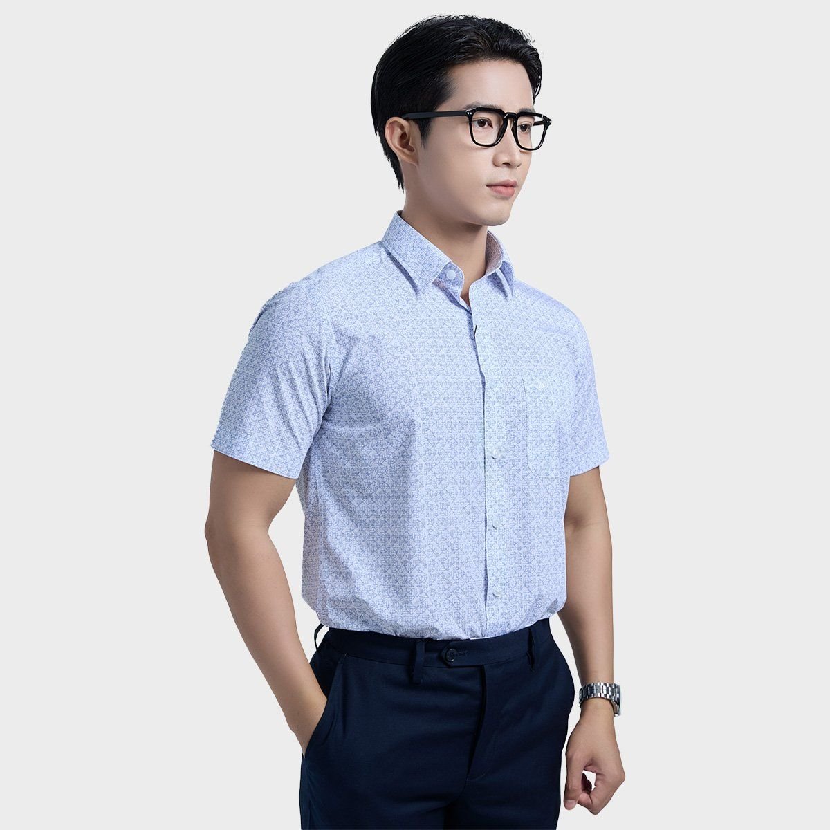  Áo Sơ mi nam ngắn tay cao cấp BELLUNI vải sợi lá - ABN.LP.BE 306 