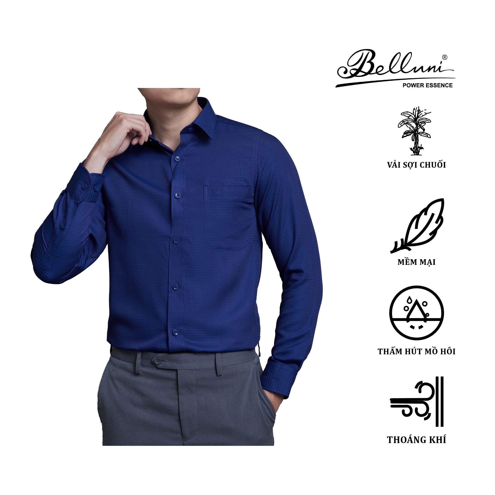  Áo sơ mi nam dài tay cao cấp BELLUNI vải sợi chuối - ABD.BAN.BE 183 B1 