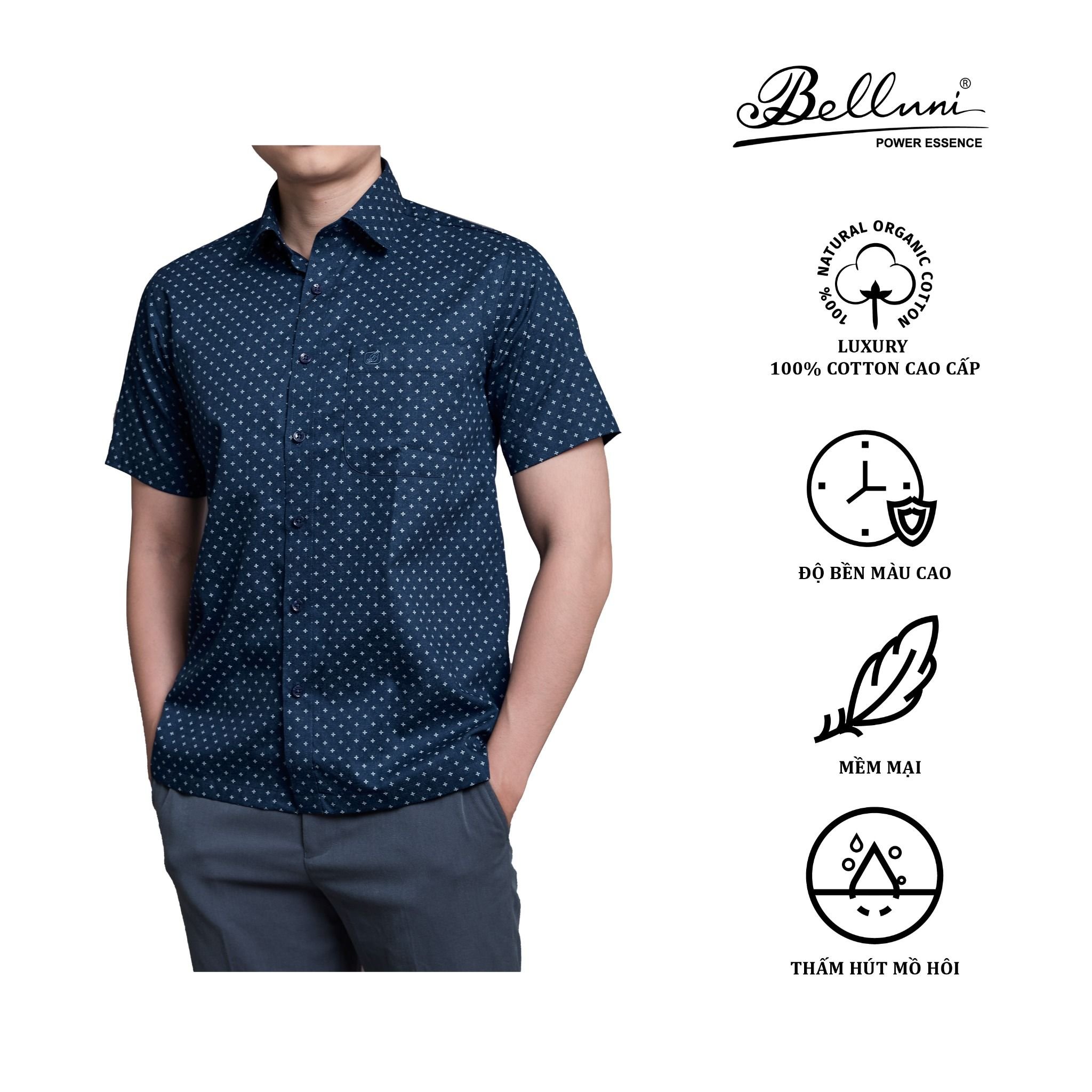  Áo sơ mi nam ngắn tay cotton cao cấp BELLUNI - ANL.CM.BE 4 B 