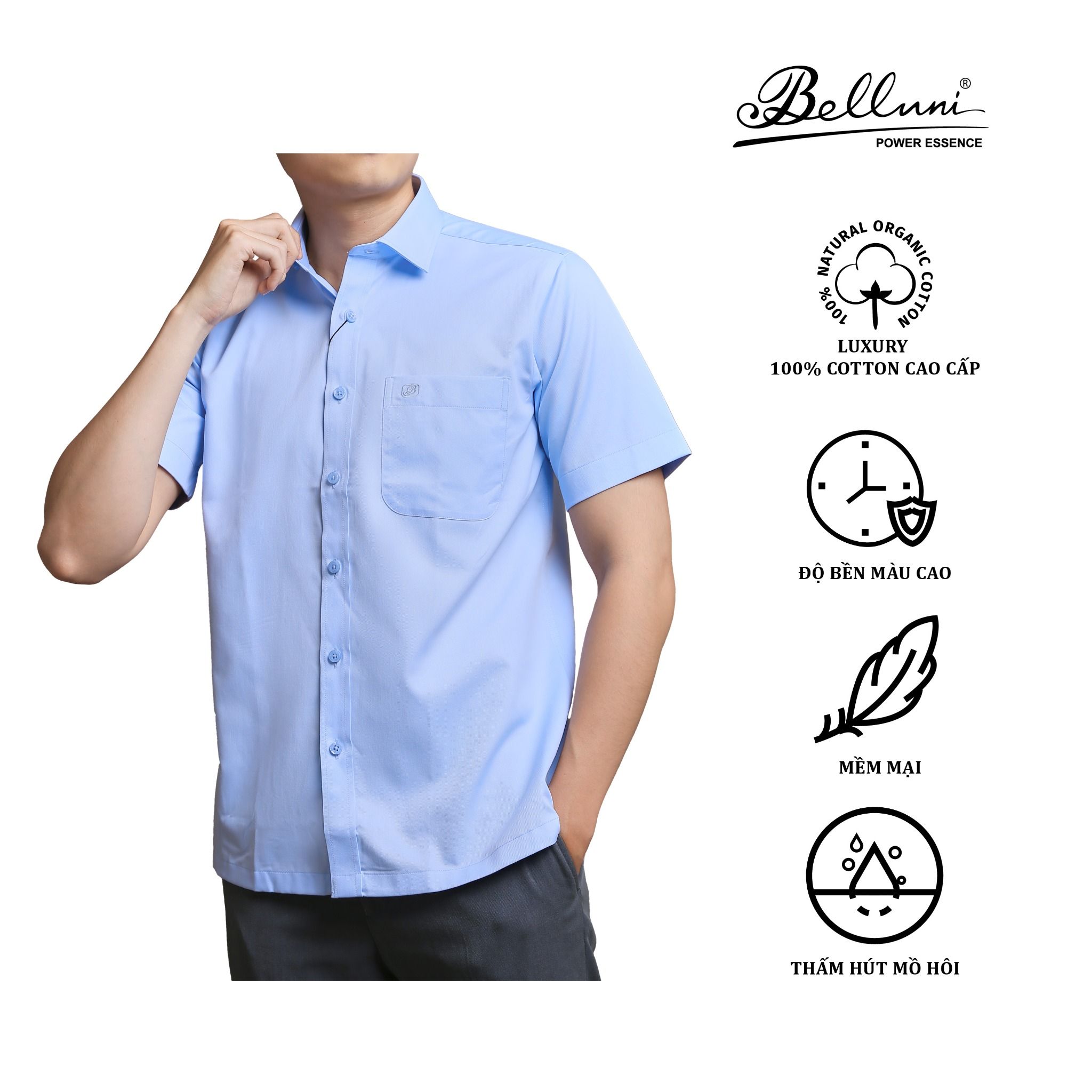  Áo sơ mi nam ngắn tay cao cấp BELLUNI chất vải tencel - ANL.PCMT.BE 6 B 