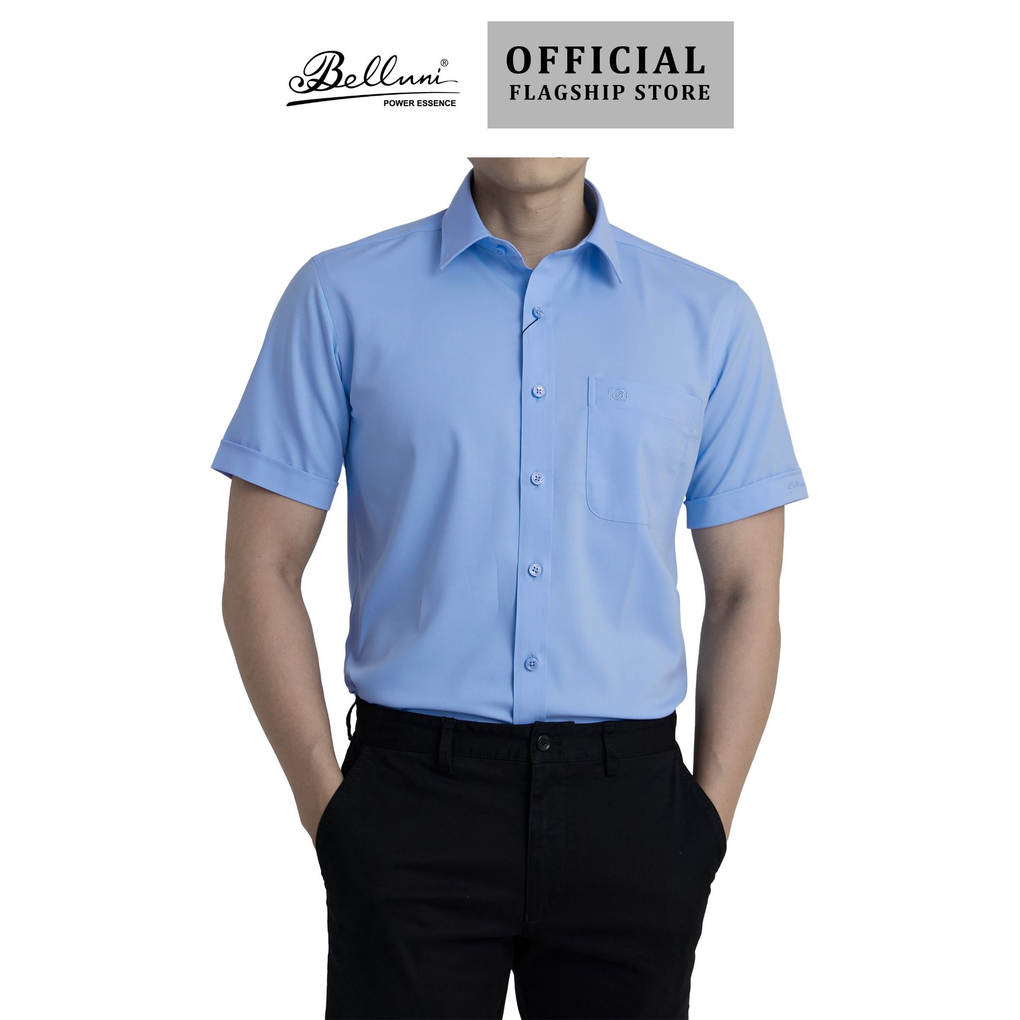  Áo sơ mi nam ngắn tay BELLUNI vải sợi sồi thoải mái thanh lịch - ABN.PML.BE 273 B 