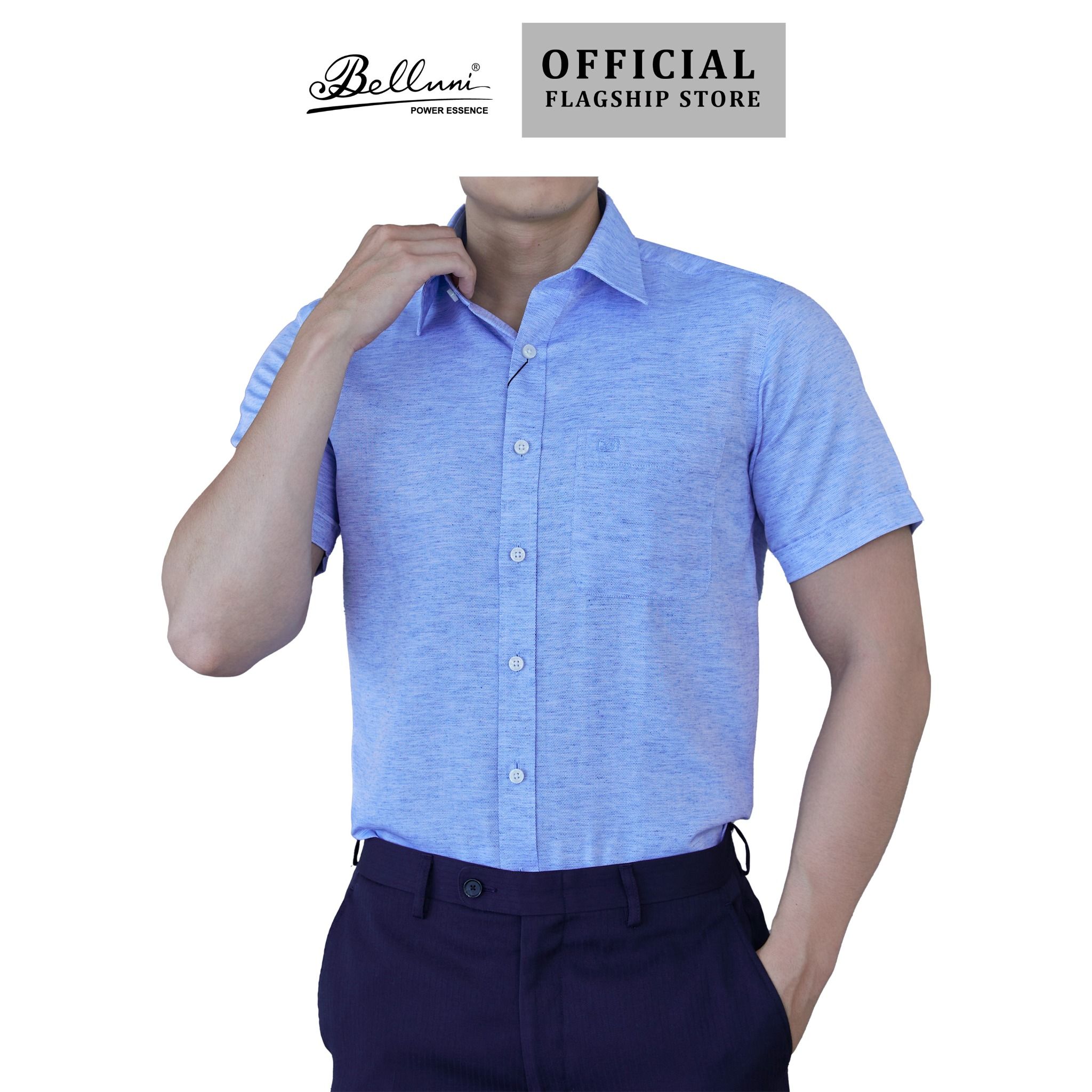  Áo sơ mi nam ngắn tay cao cấp BELLUNI sợi Linen Tencel Melange - ABN.PBLT.BE 254 B5 