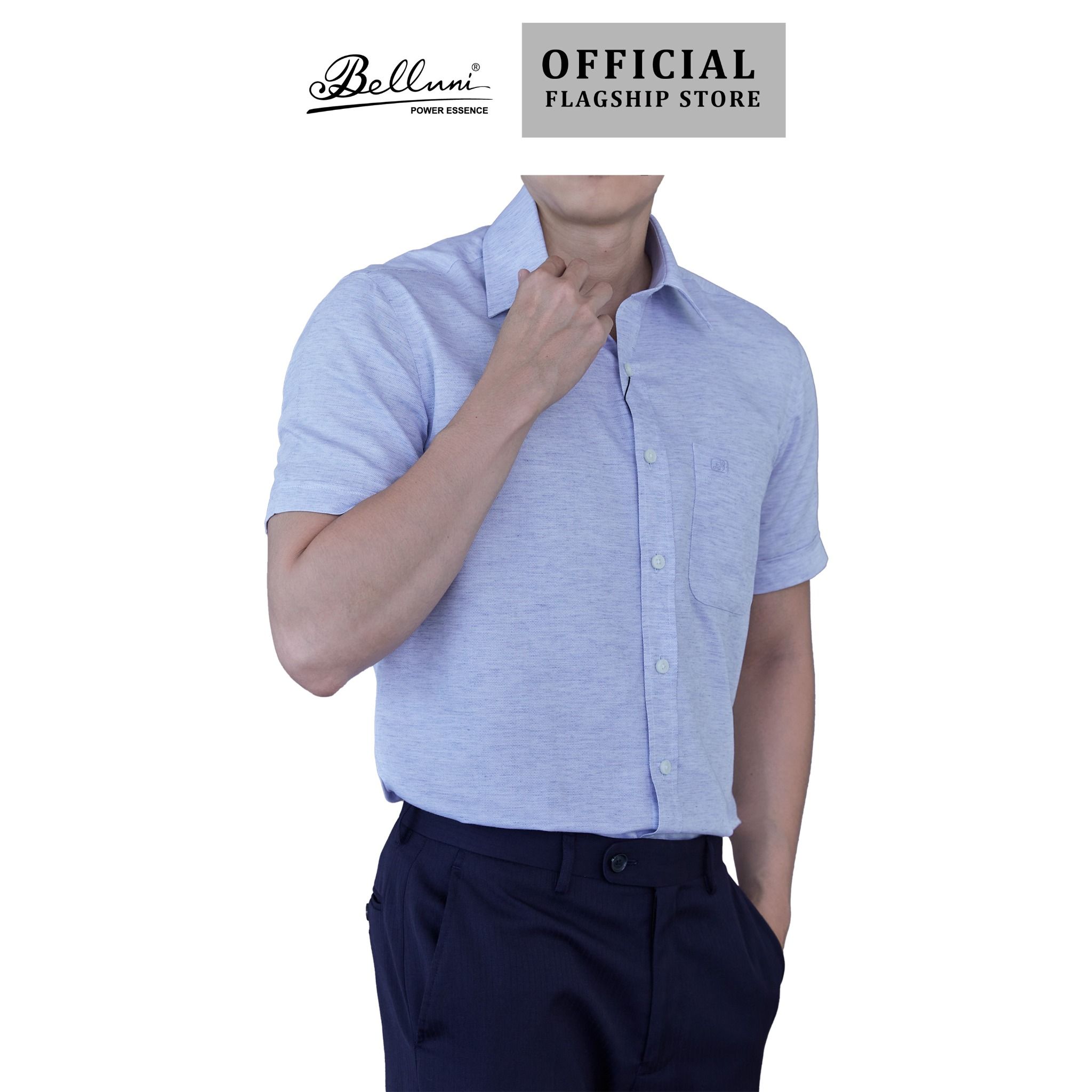  Áo sơ mi nam ngắn tay cao cấp BELLUNI sợi Linen Tencel Melange - ABN.PBLT.BE 254 B7 