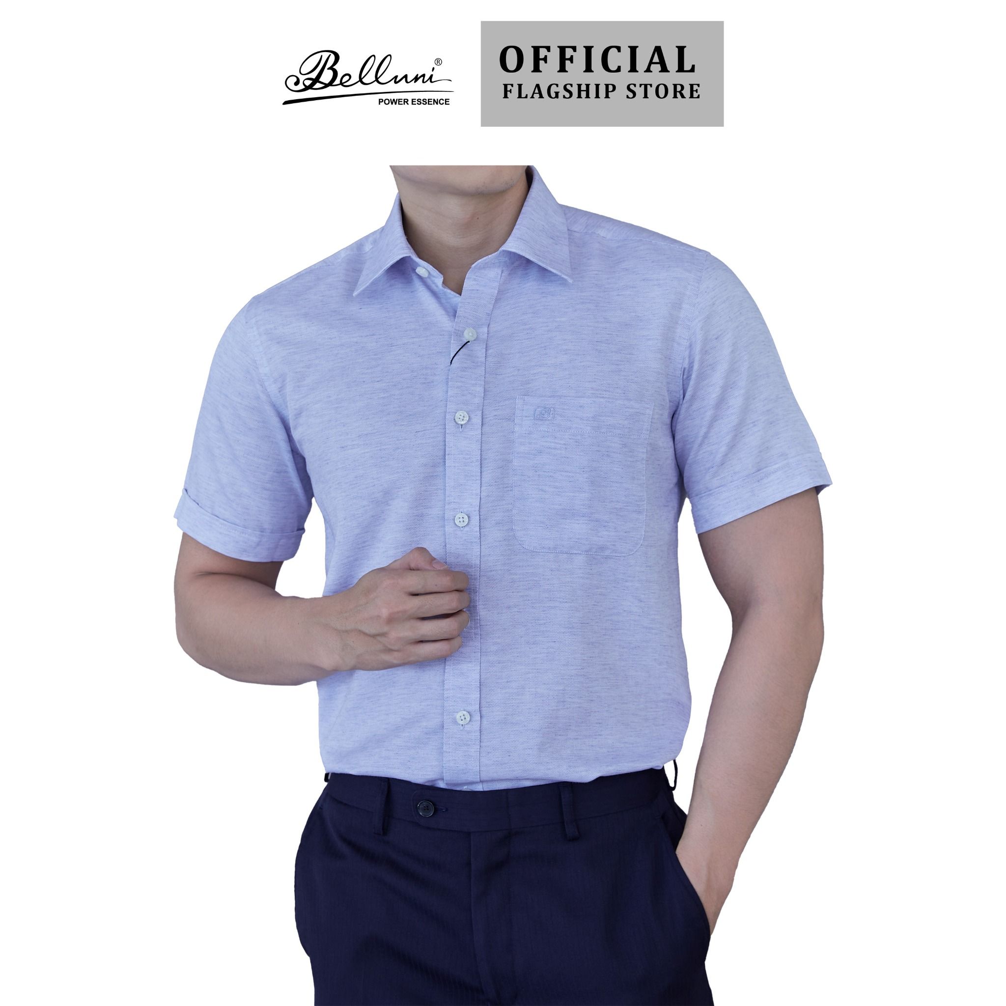  Áo sơ mi nam ngắn tay cao cấp BELLUNI sợi Linen Tencel Melange - ABN.PBLT.BE 254 B7 