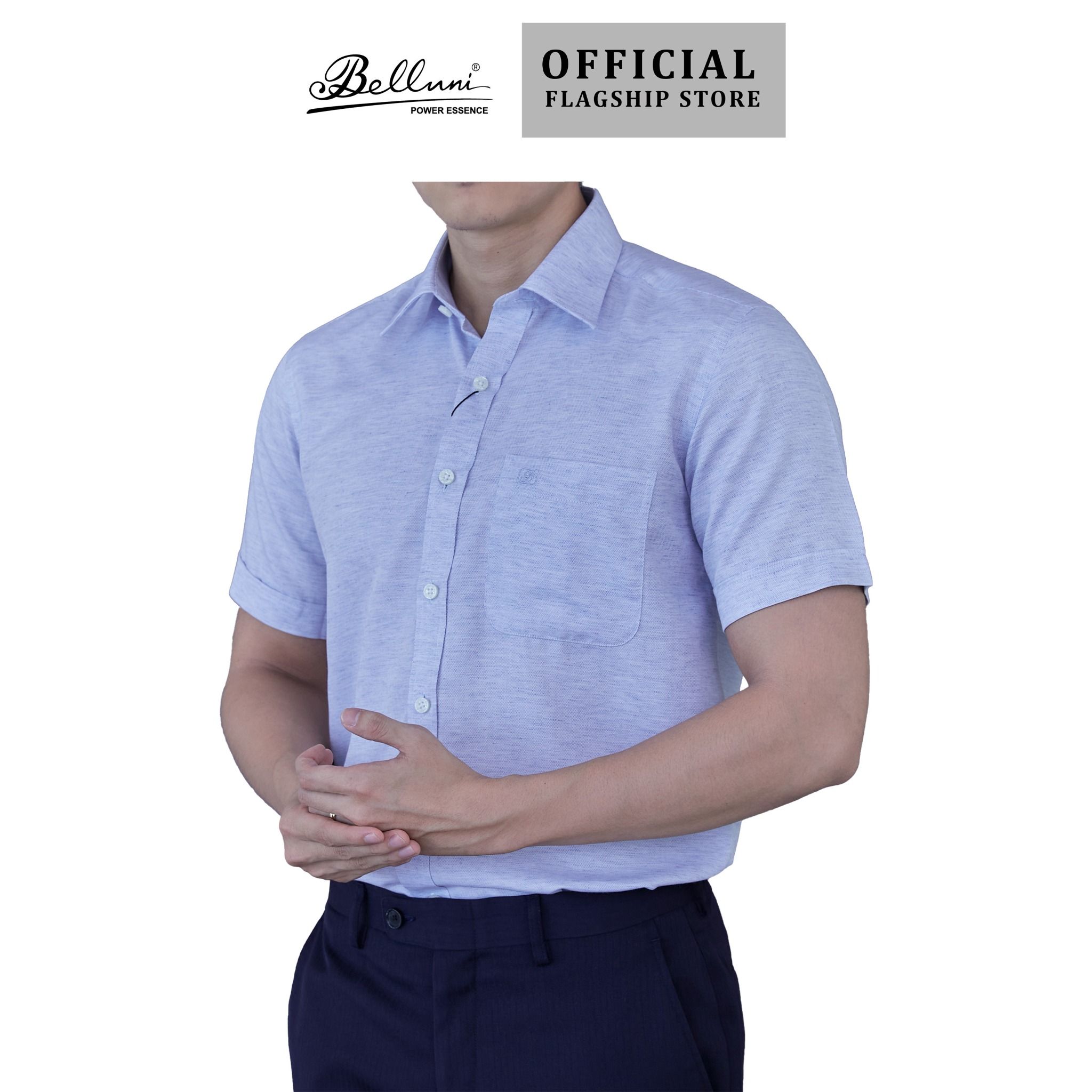  Áo sơ mi nam ngắn tay cao cấp BELLUNI sợi Linen Tencel Melange - ABN.PBLT.BE 254 B7 