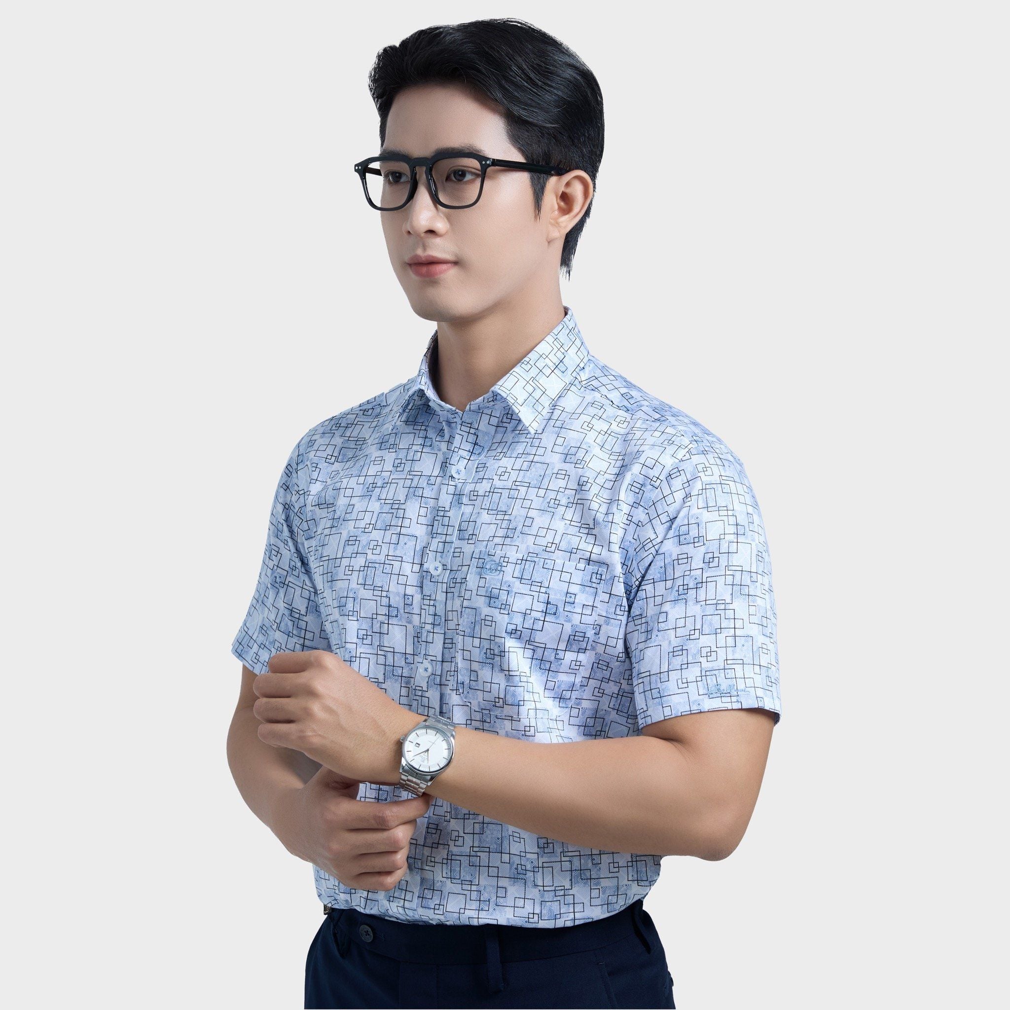  Áo sơ mi nam ngắn tay cotton cao cấp BELLUNI - ANL.CM.BE 8 