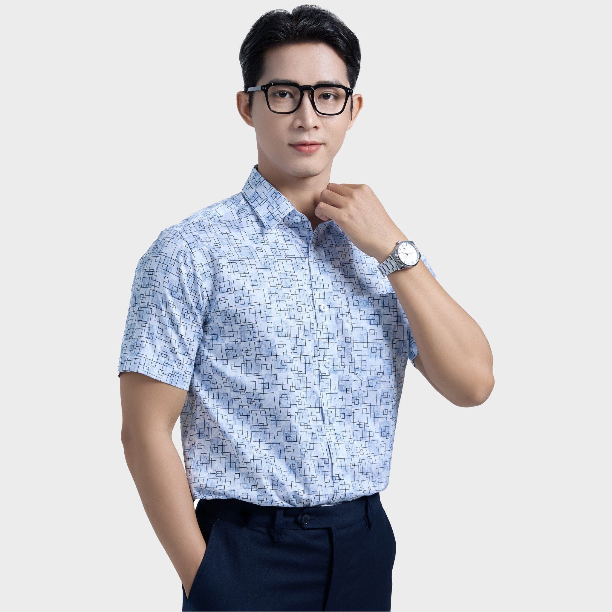  Áo sơ mi nam ngắn tay cotton cao cấp BELLUNI - ANL.CM.BE 8 