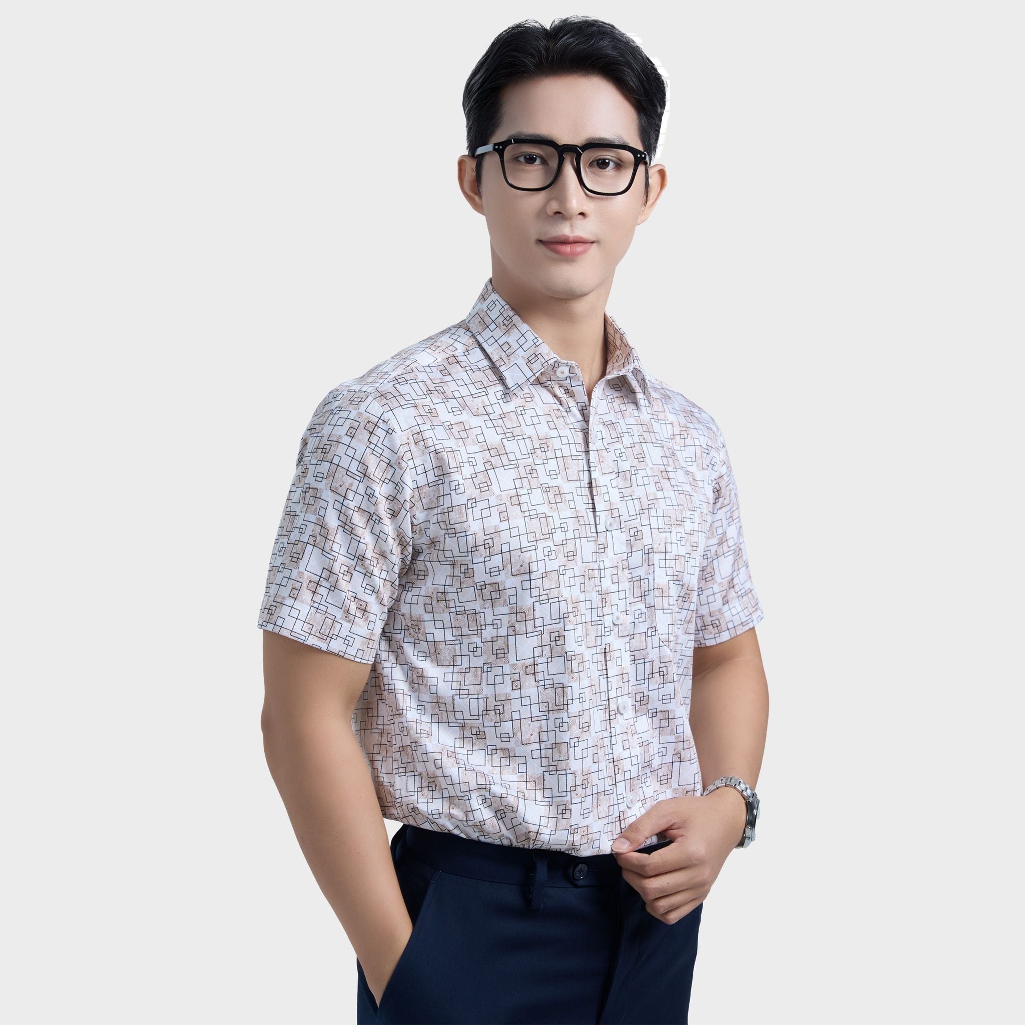  Áo sơ mi nam ngắn tay cotton cao cấp BELLUNI - ANL.CM.BE 8 