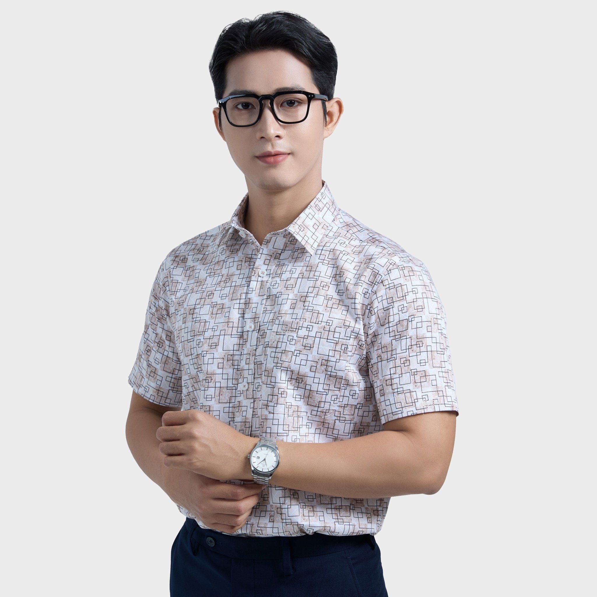  Áo sơ mi nam ngắn tay cotton cao cấp BELLUNI - ANL.CM.BE 8 