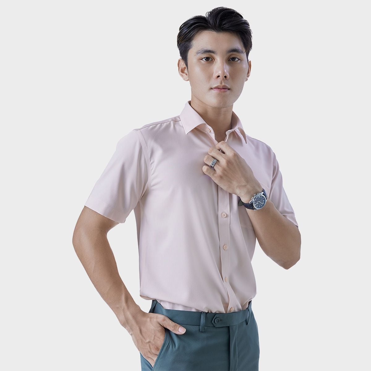  Áo sơ mi nam ngắn tay BELLUNI vải sợi sồi thoải mái thanh lịch - ABN.PML.BE 294 