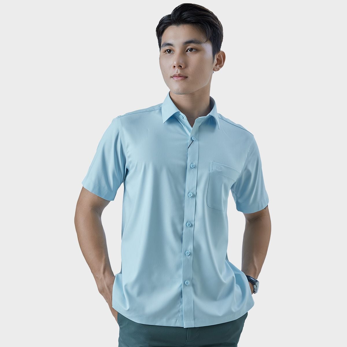  Áo sơ mi nam ngắn tay BELLUNI vải sợi sồi thoải mái thanh lịch - ABN.PML.BE 294 