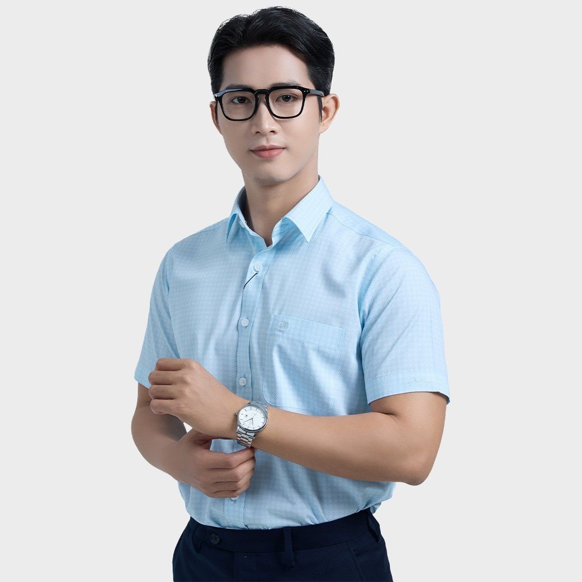  Áo Sơ mi nam ngắn tay cao cấp BELLUNI vải sợi lá - ABN.LP.BE 306 