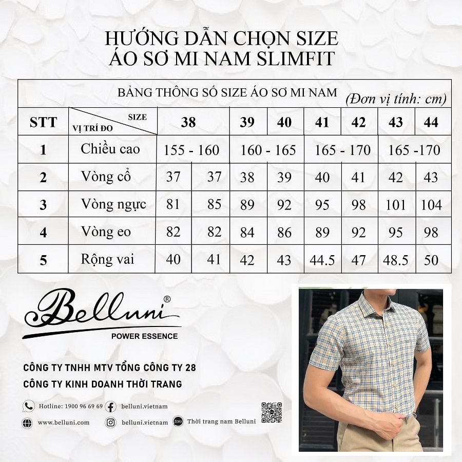 Bảng size áo sơ mi đồng phục văn phòng