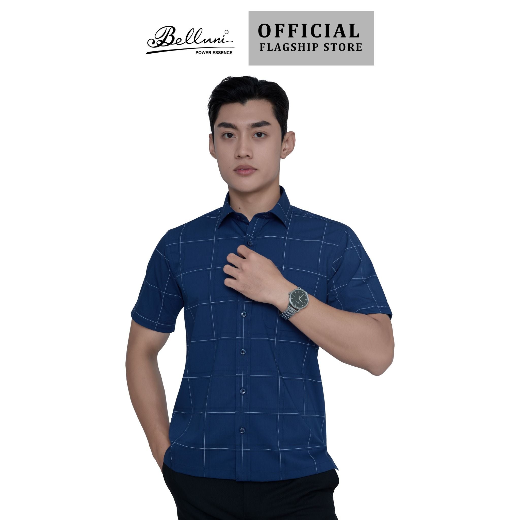  Áo sơ mi nam ngắn tay cao cấp BELLUNI vải sợi ngãi cứu - ABN.MGPS.BE 300 