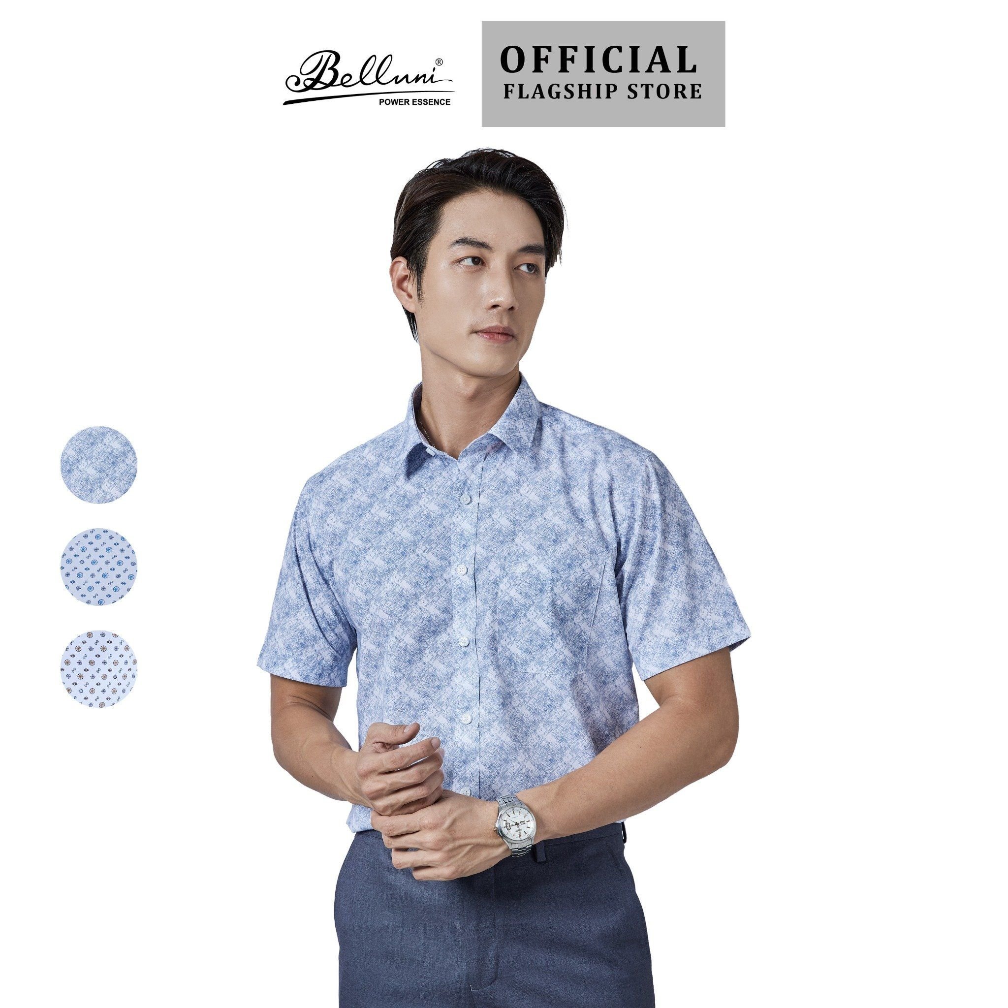 Áo Sơ mi nam ngắn tay cao cấp BELLUNI vải sợi lá - ABN.LP.BE 295 